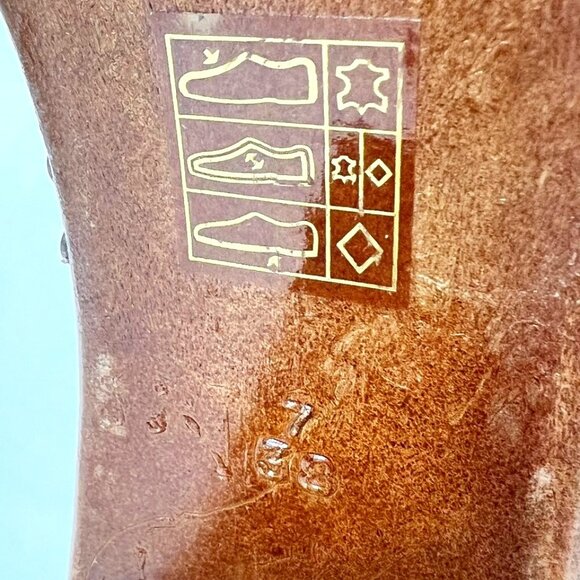 Carlo Pera-Made/Italy-Women's Slip on Clogs-Orange Leather-Sz 7-Studs-Wood-Open - Picture 16 of 16